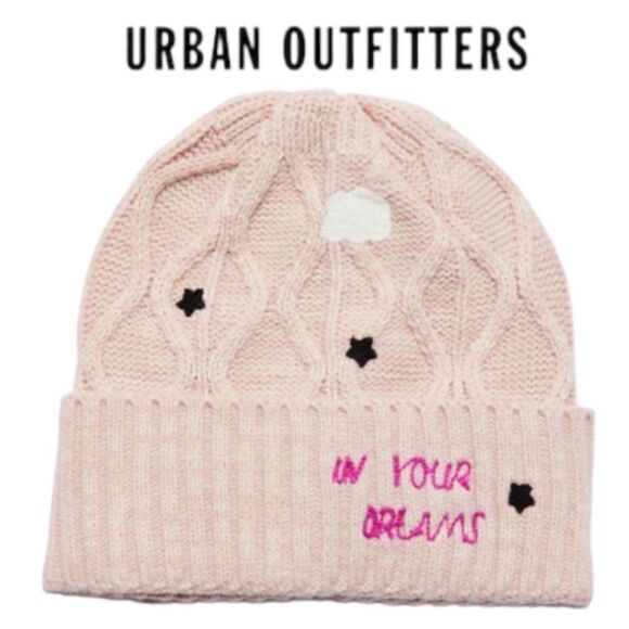 NEW Urban Outfitters UO Bella Embroidered Pink Hat Beanie - Picture 1 of 2